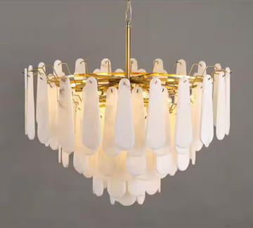 Modern Chandelier 32 in. 16-Lights Gold Chandelier With Alabaster Shade,Chandelier for Dining Room, Living Room, Bedroom