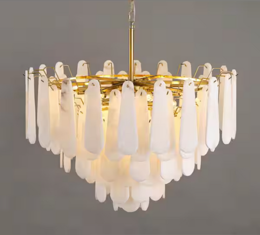 Modern Chandelier 32 in. 16-Lights Gold Chandelier With Alabaster Shade,Chandelier for Dining Room, Living Room, Bedroom