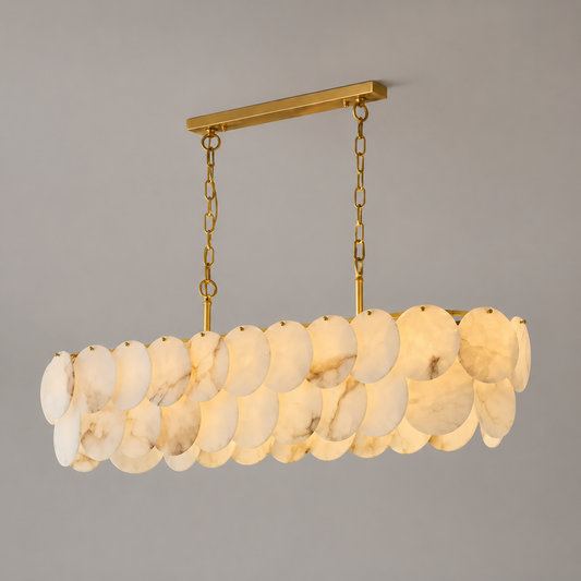 Art Deco Spanish Alabaster Linear Chandelier, 47.24 inch