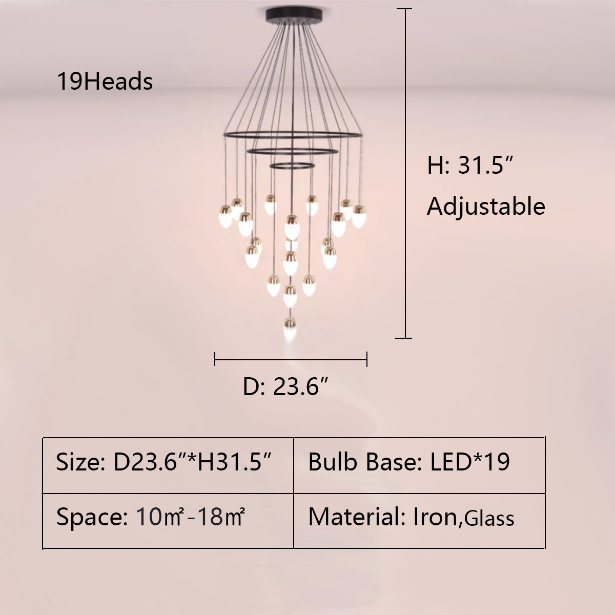 Lamer Lighting Veridian Cascade Multi-Tier Chandelier - Background Shot