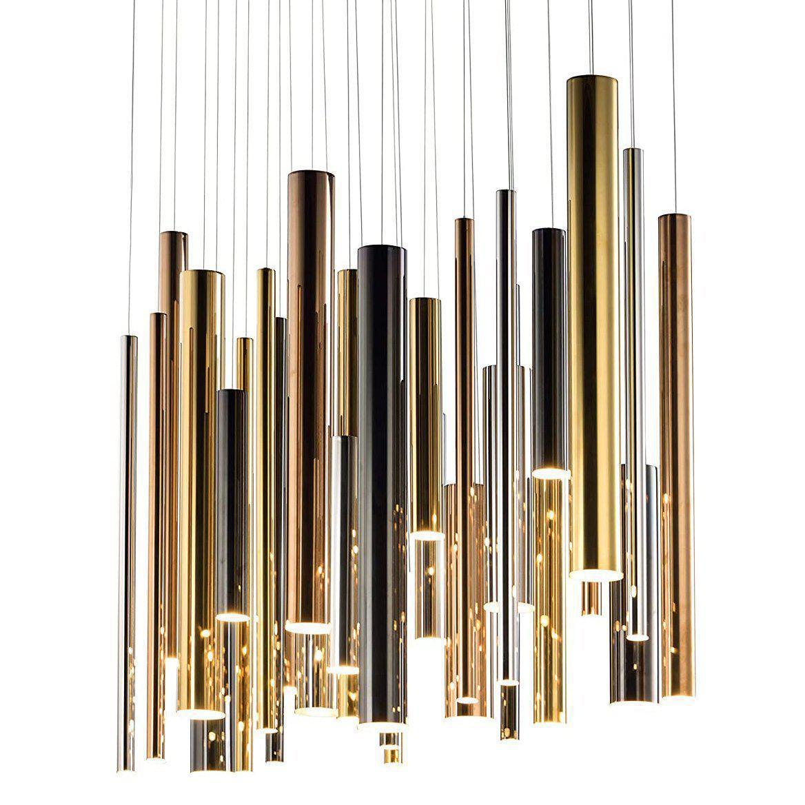 Bellini Square Tri-Tone Tubular Pendant Light Chandelier - Merlin Lamps