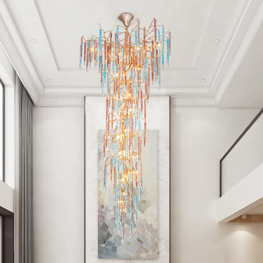 Dora Raindrop Colorful Crystal Staircase Chandelier - Merlin Lamps