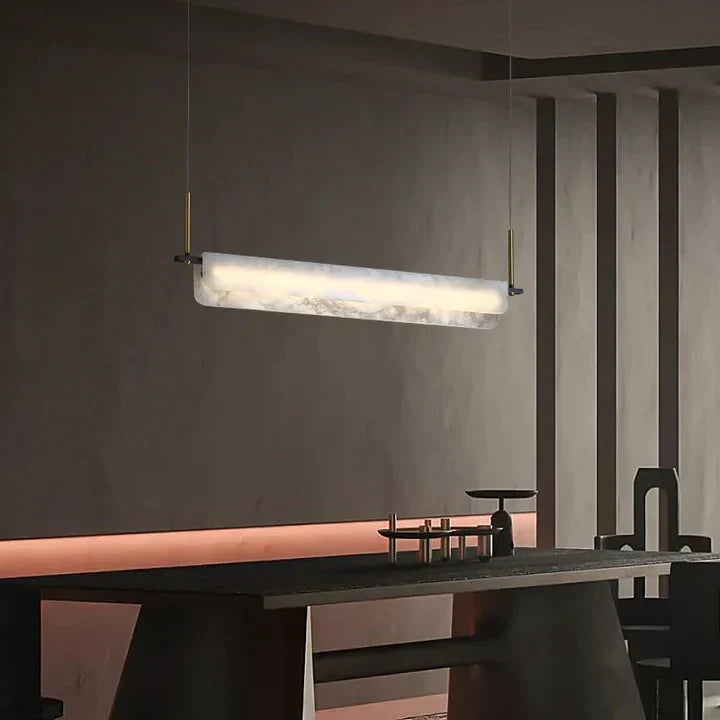 Eliana Alabaster Chandelier, Linear Chandelier Over Dining Room | Lamer Lighting (2)