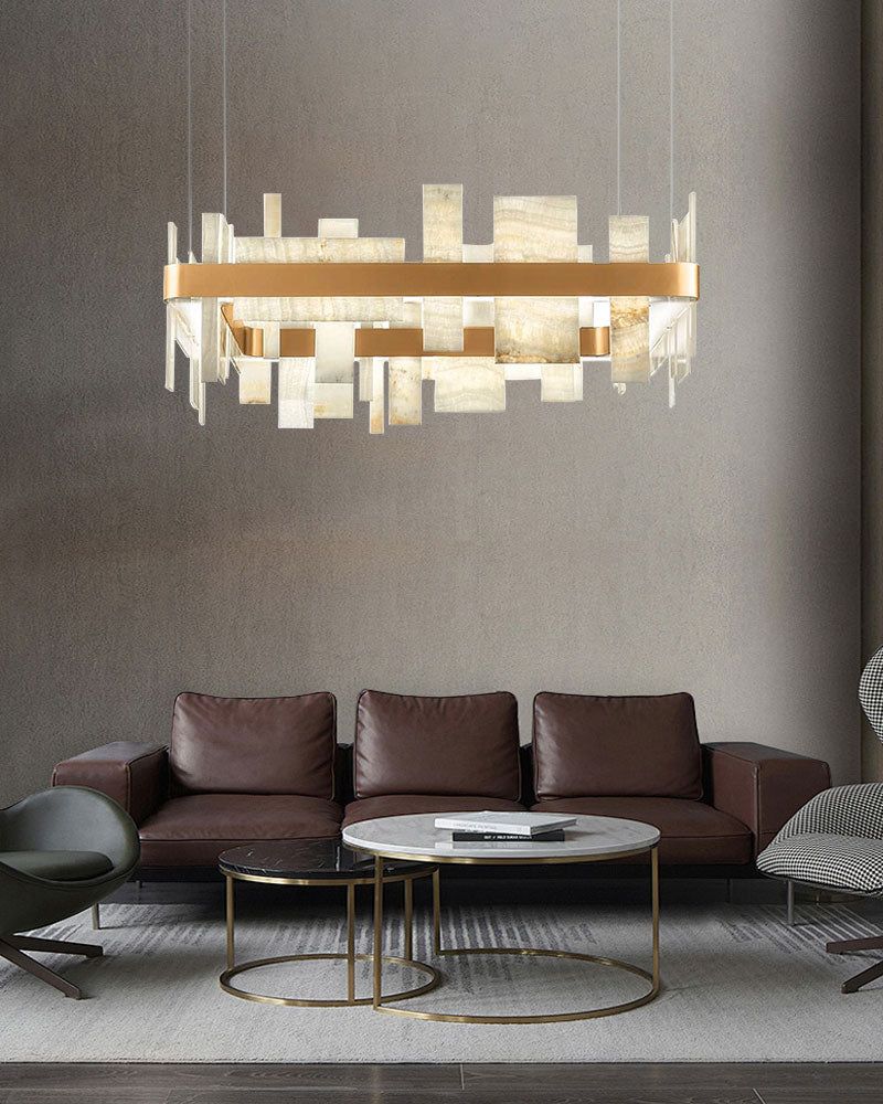 Long Cord Alabaster Ceiling Pendant Light Brushed Gold