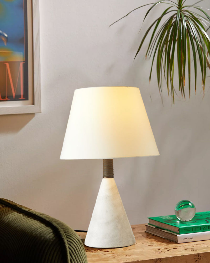 Art Design Arteriors Everly Alabaster Table Lamp Wide 15" with White Linen Fabric Lampshade
