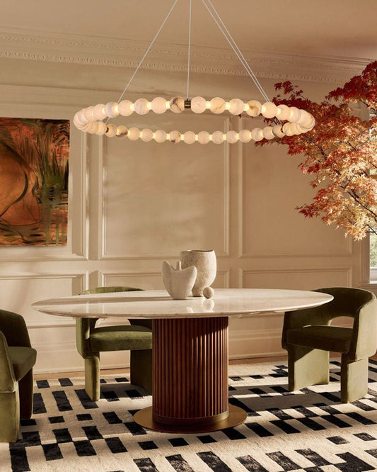 Modern Pearl Alabaster Necklace Circle Triple Chandelier with Dia 60+80+100cm