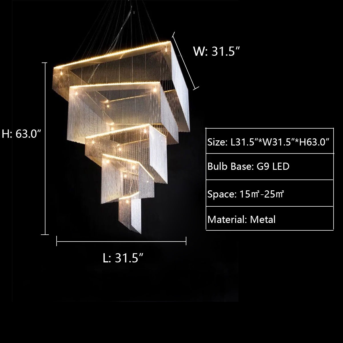 Lamer Lighting Grand Cascade Rectangular Tassel Chandelier - Background Shot