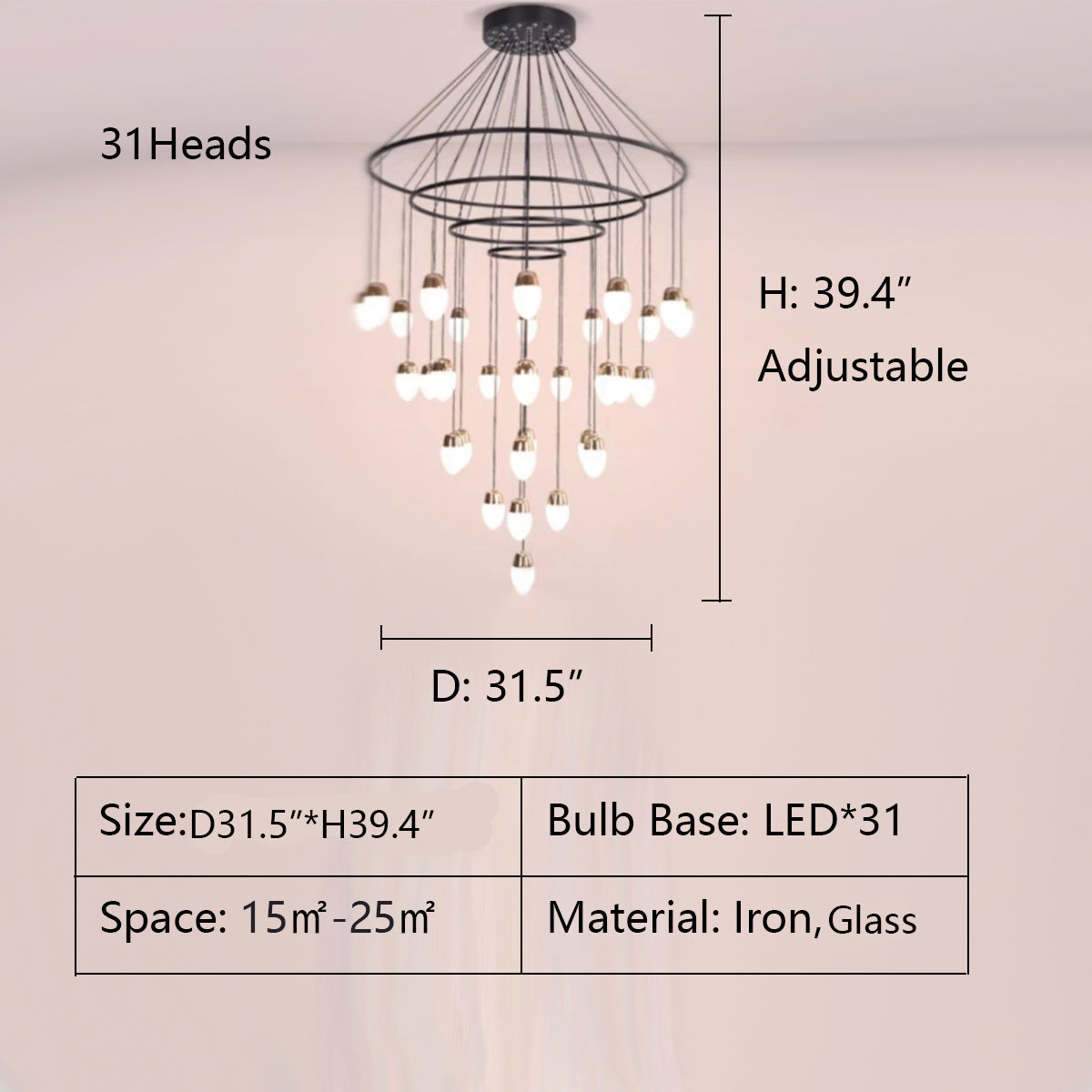 Lamer Lighting Veridian Cascade Multi-Tier Chandelier - Background Shot