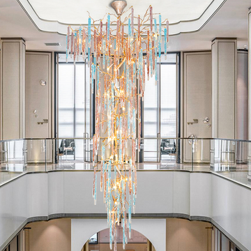 Dora Raindrop Colorful Crystal Staircase Chandelier - Merlin Lamps