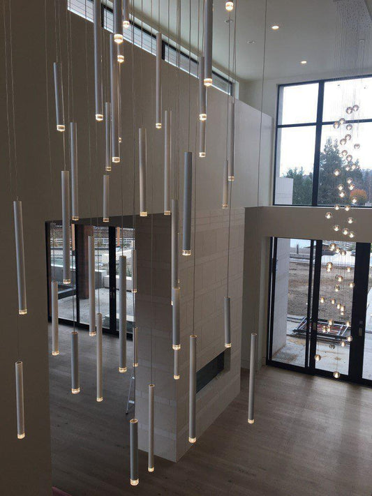 Bellini Square Tri-Tone Tubular Pendant Light Chandelier - Merlin Lamps