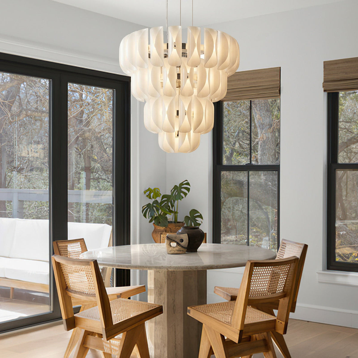 Chrome Chandelier in a dining room