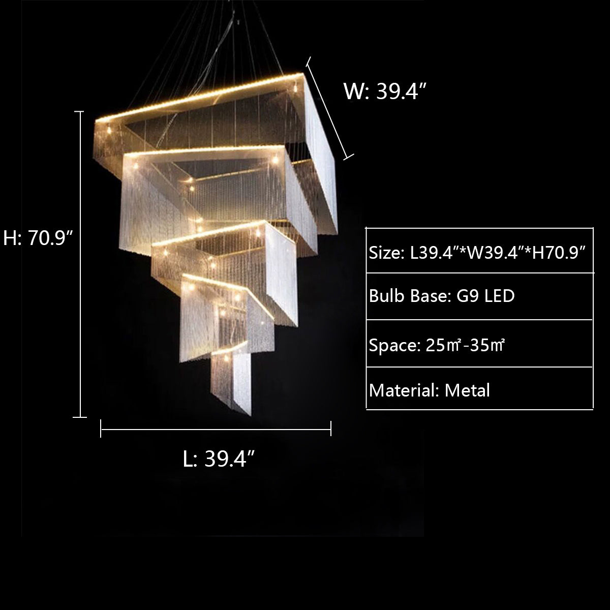 Lamer Lighting Grand Cascade Rectangular Tassel Chandelier - Background Shot