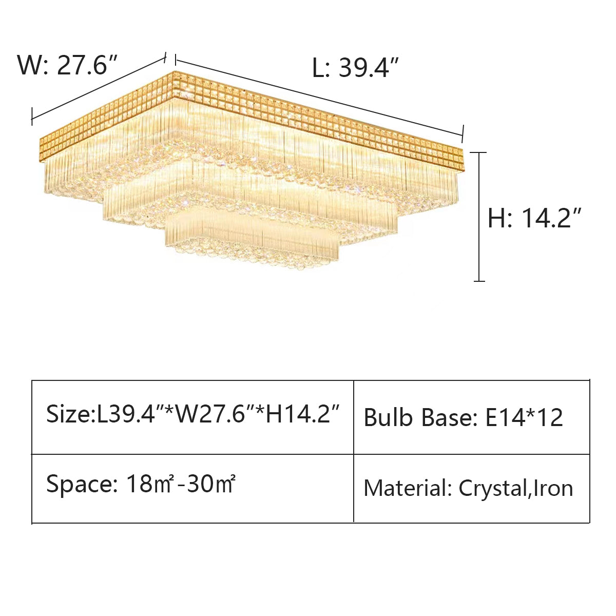 Lamer Lighting Grand Lumina Rectangular Flush Mount Chandelier - Background Shot