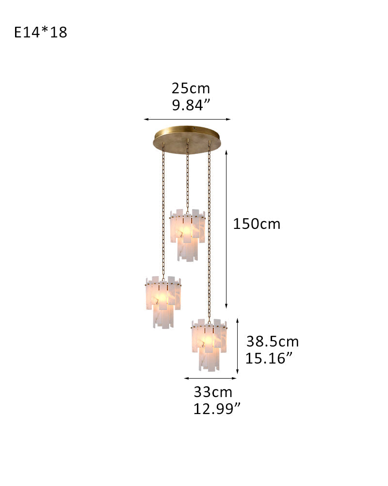 Tired Alabaster marble Cluster Chandelier 13" with adjustable chain