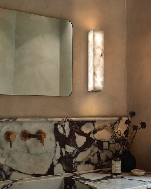 Rectangular Natural Semi-Translucent Alabaster Wall Lamp for Bath & Vanity