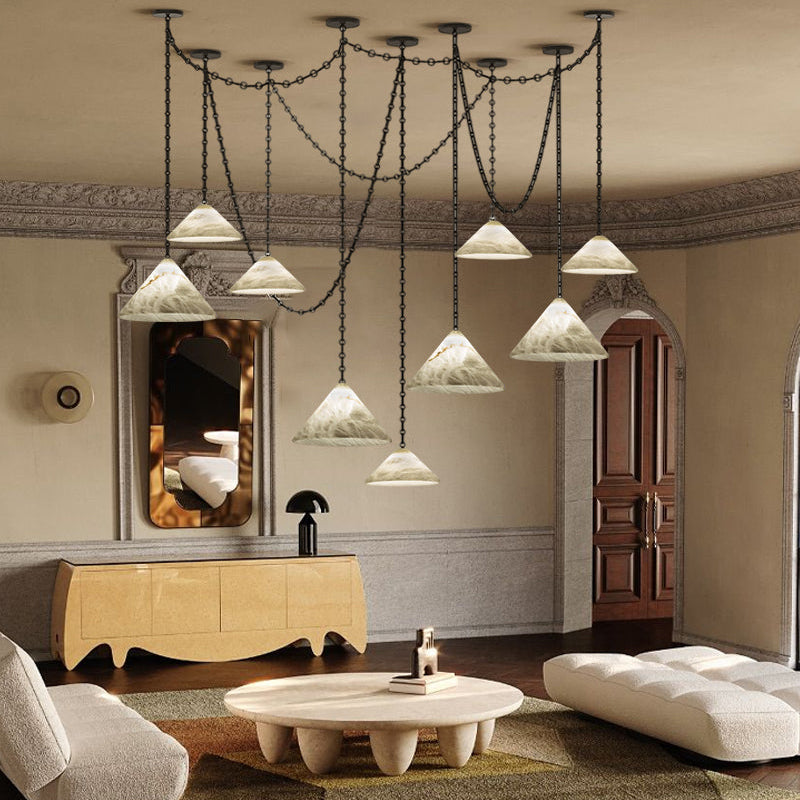 Multi-Head Matte White Alabaster Cone Hanging Kitchen Pendant Light