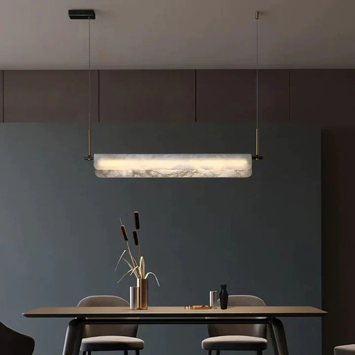 Eliana Alabaster Chandelier, Linear Chandelier Over Dining Room | Lamer Lighting (4)