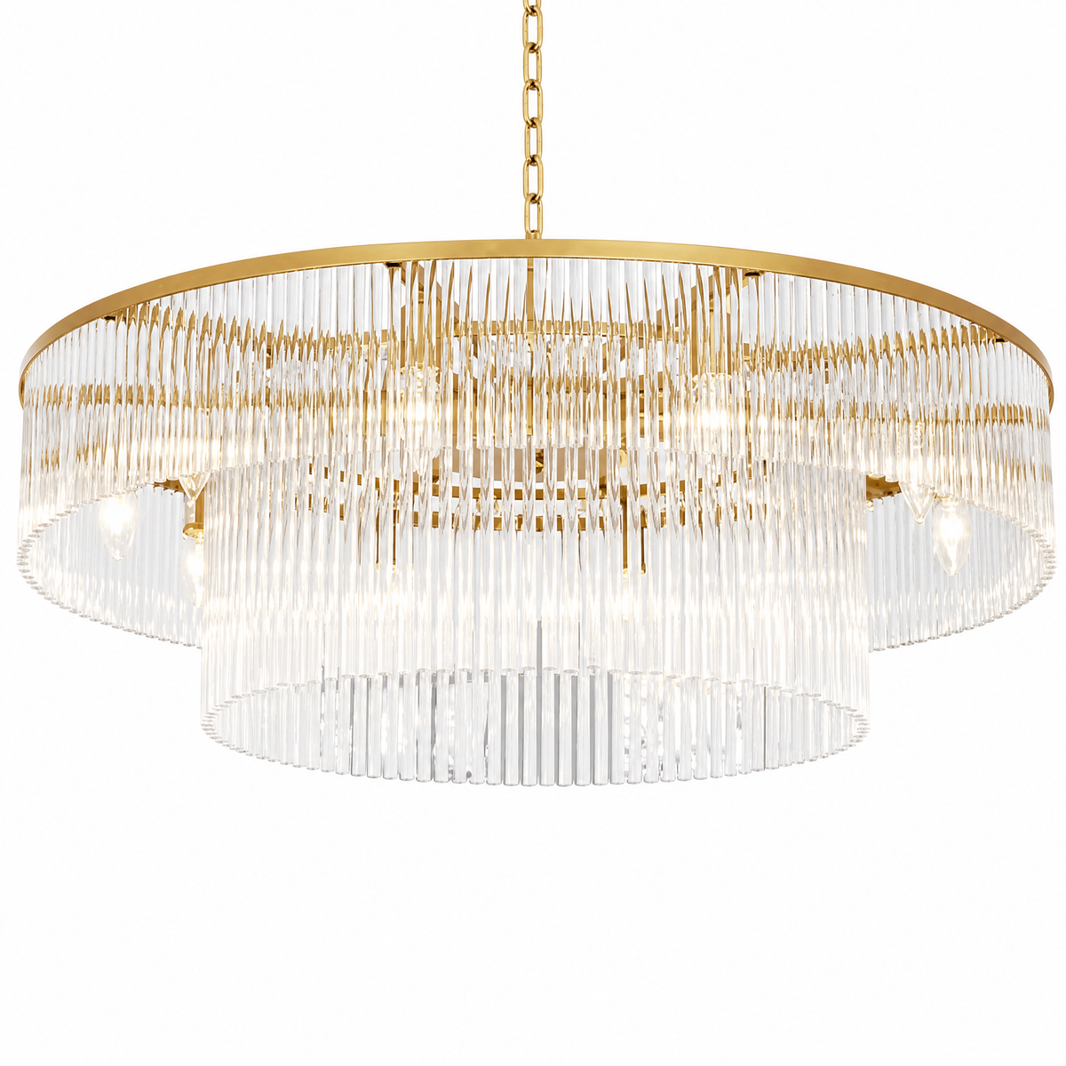 D800 Double-Layer Striped Column Round Pendant - Gold