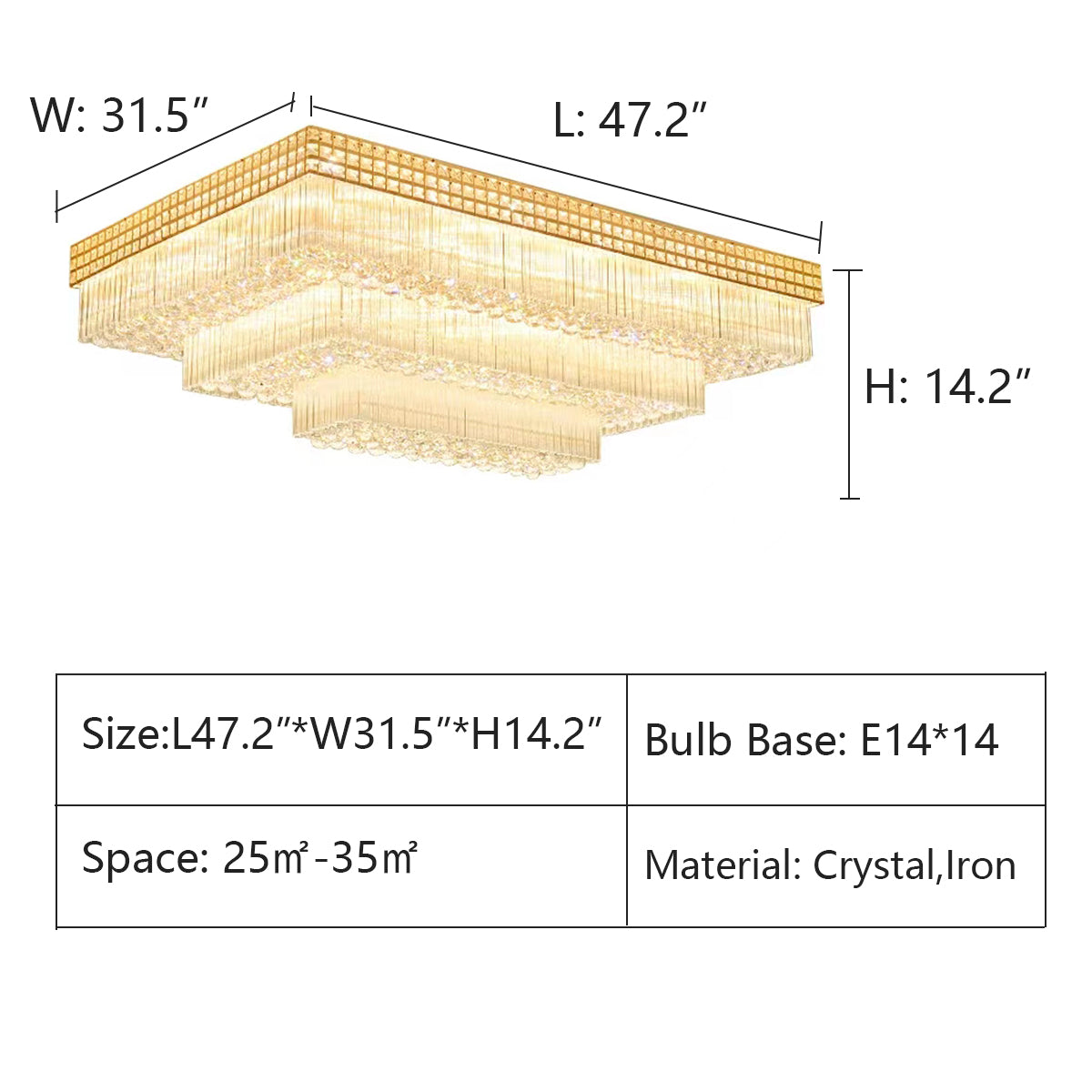 Lamer Lighting Grand Lumina Rectangular Flush Mount Chandelier - Background Shot