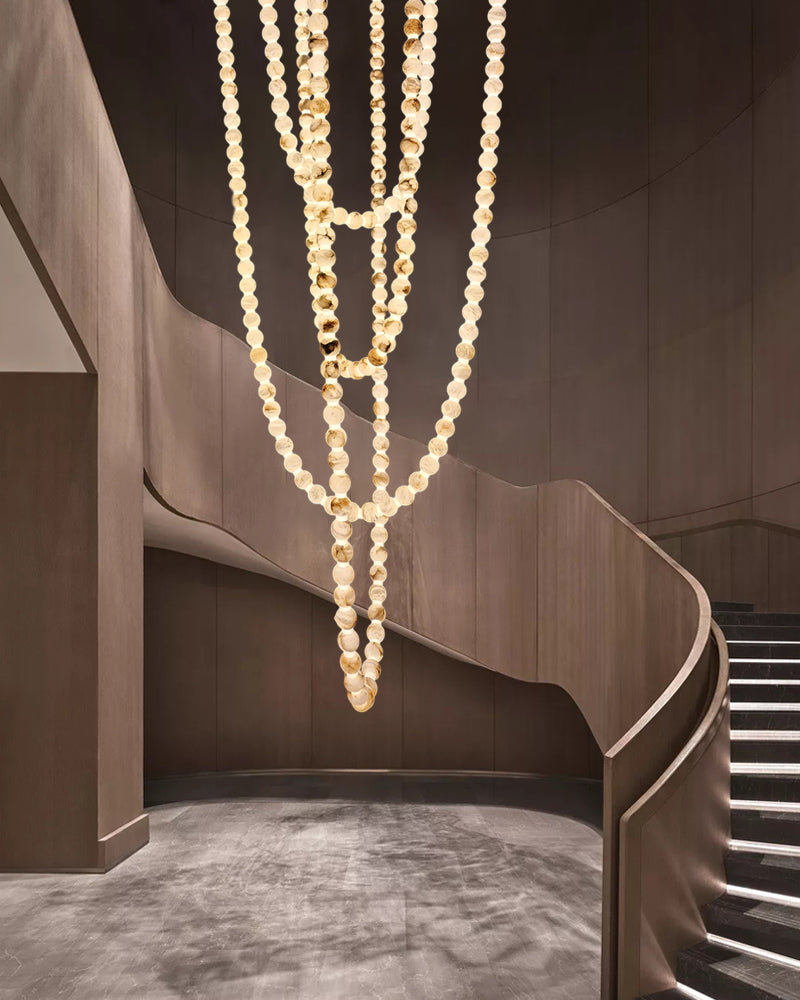 Modern LED Natural Alabaster Globes Beads Hanging Chandelier Indoor Lighting Fixture