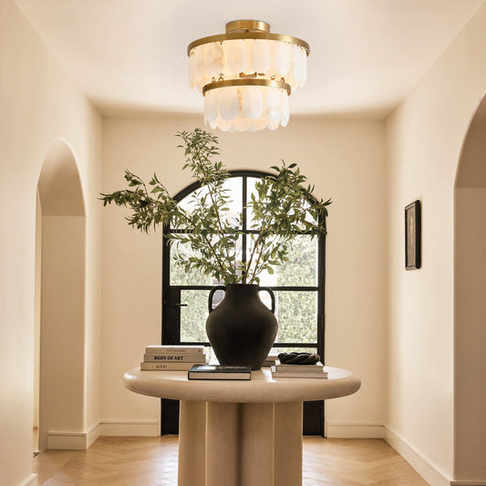 Solene Alabaster Round Flush Mount 14"