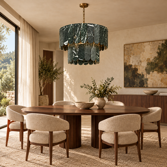 Modern Green Stone 10-Light Two-Tier Chandelier, 25.6 Inch