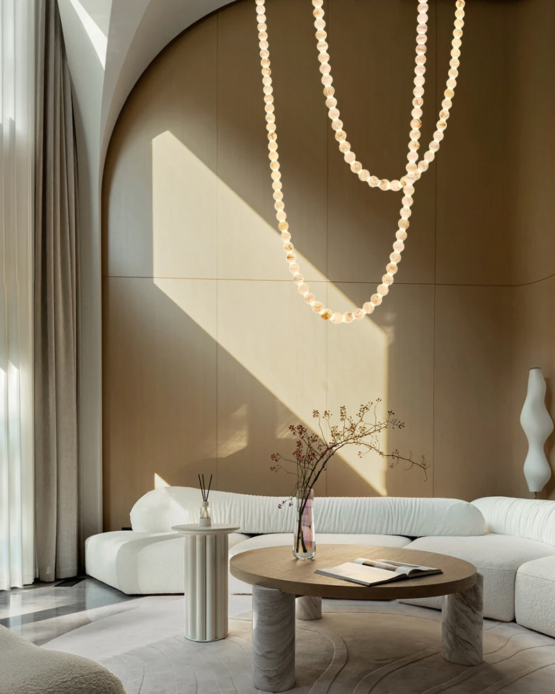 Modern LED Natural Alabaster Globes Beads Hanging Chandelier Indoor Lighting Fixture