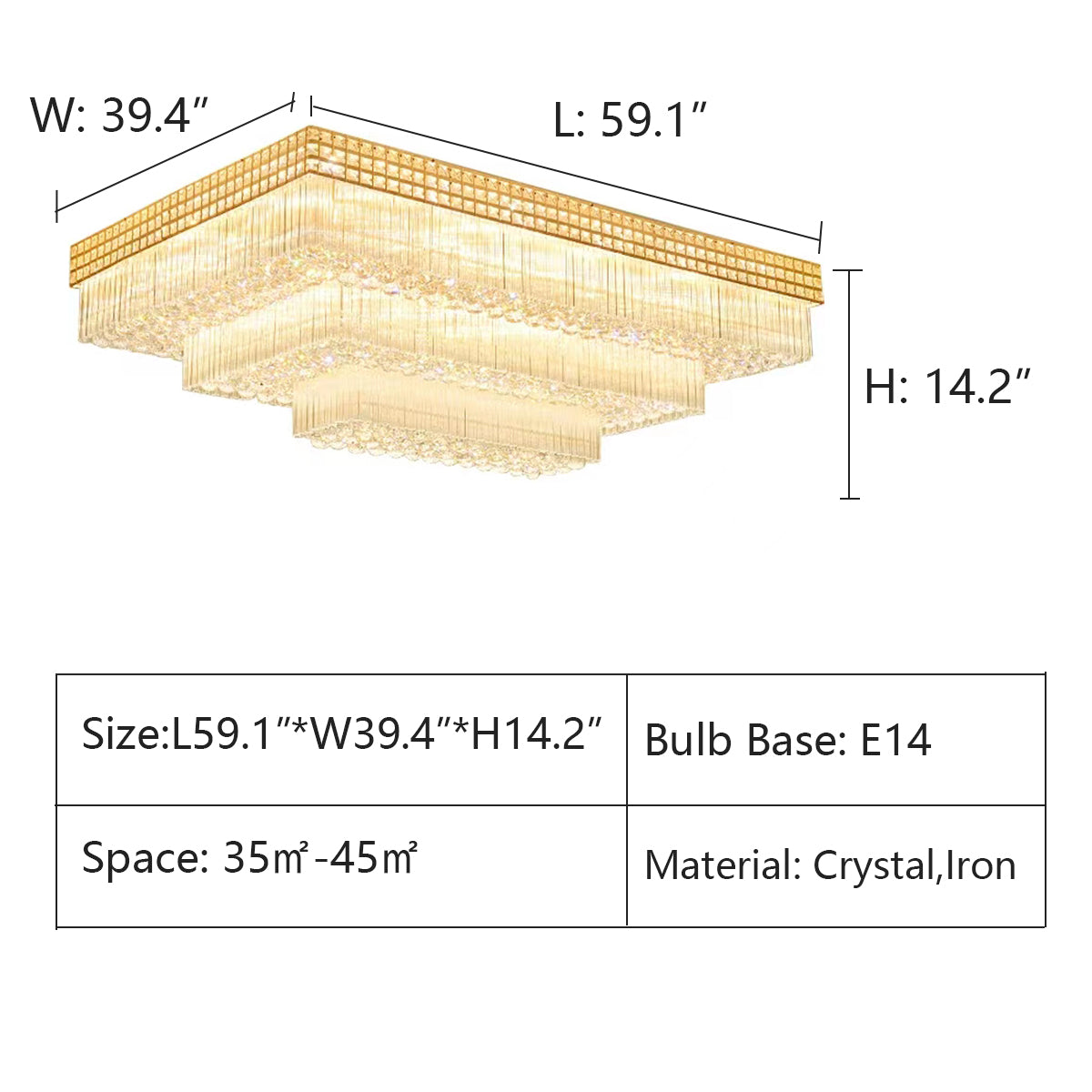Lamer Lighting Grand Lumina Rectangular Flush Mount Chandelier - Background Shot