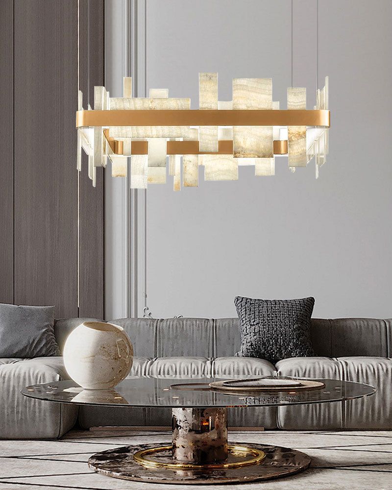 Long Cord Alabaster Ceiling Pendant Light Brushed Gold