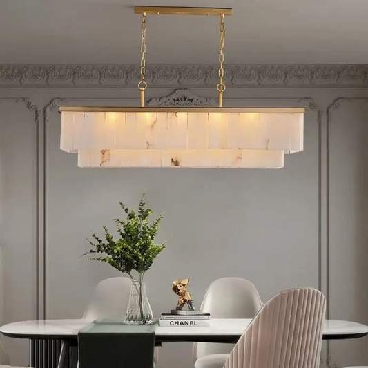 Alabaster Brass Rectangular Chandelier 41.33"L