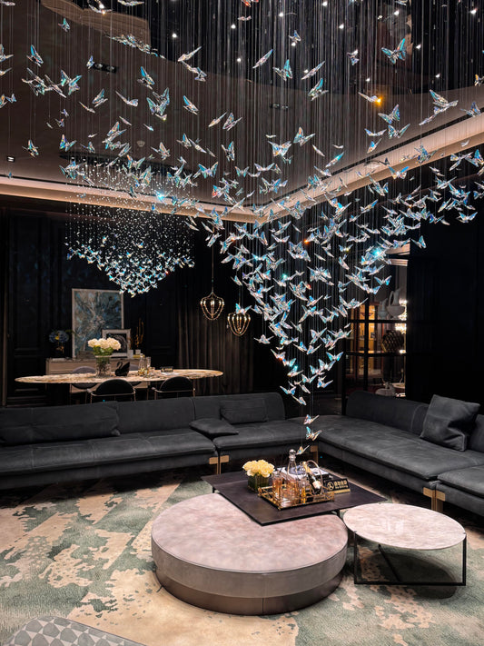 Modern Iridescent Crystal Butterfly Chandelier, 149.6 Inch