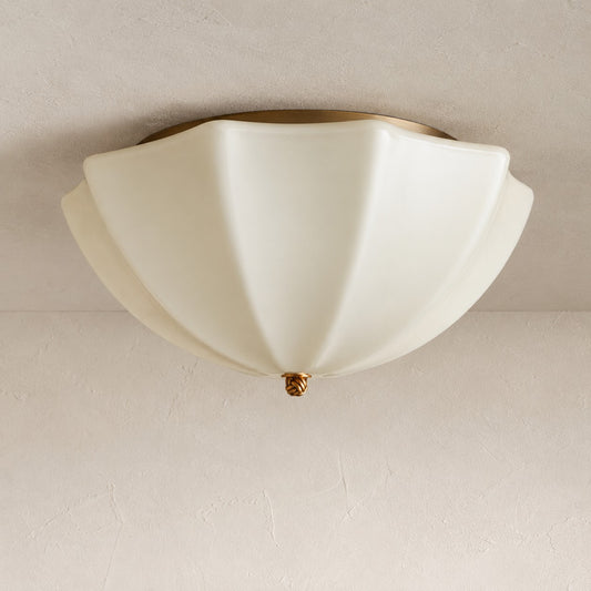 Traditional Antique Brass Cream Glass Flush Mount, 15 Inch