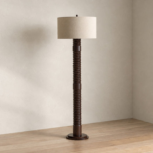 Rustic Natural Oak Fabric Floor Lamp