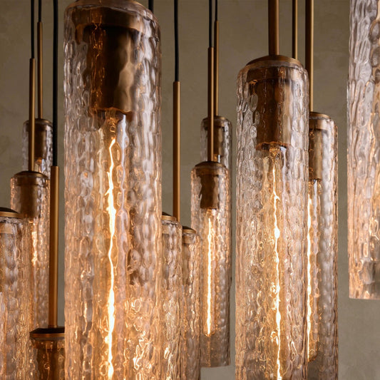 Colleena Round Chandelier Hammered Glass