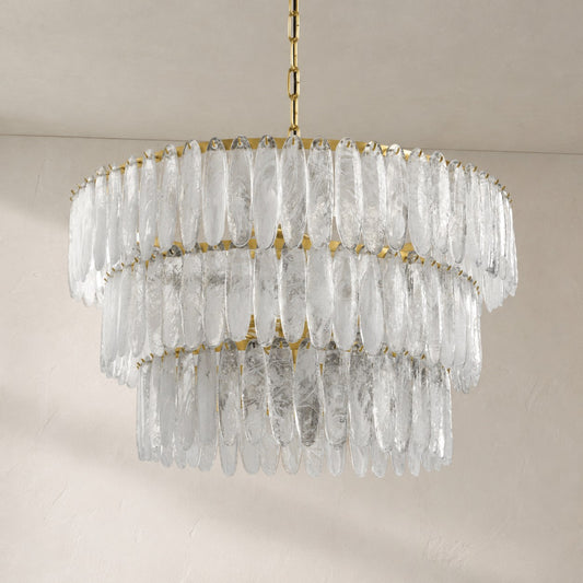 Contemporary Antique Brass Swirled Glass Round Chandelier, 26 Inch