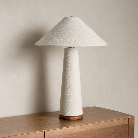 Organic Modern Teak White Boucle Table Lamp
