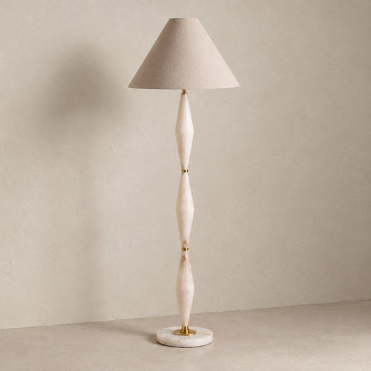 Transitional Alabaster Brass Tapered Shade Floor Lamp