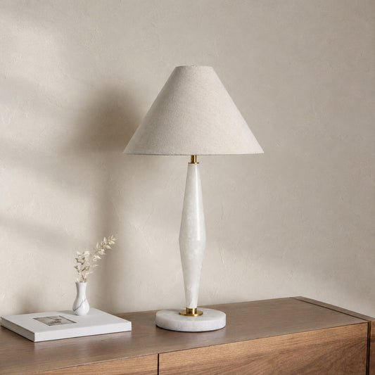 Transitional Alabaster Brass Tapered Shade Table Lamp