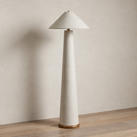 Organic Modern Teak White Boucle Floor Lamp