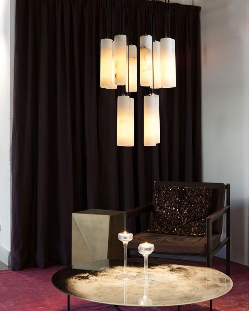 Elegant Lighting Linear Nature Stone 2" Wide Alabaster Chandelier