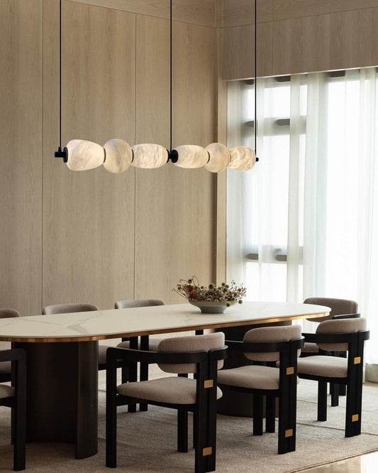 Modern Linear White Alabaster Solid Ball Thread Synthetic Shade Hanging Light for Dining
