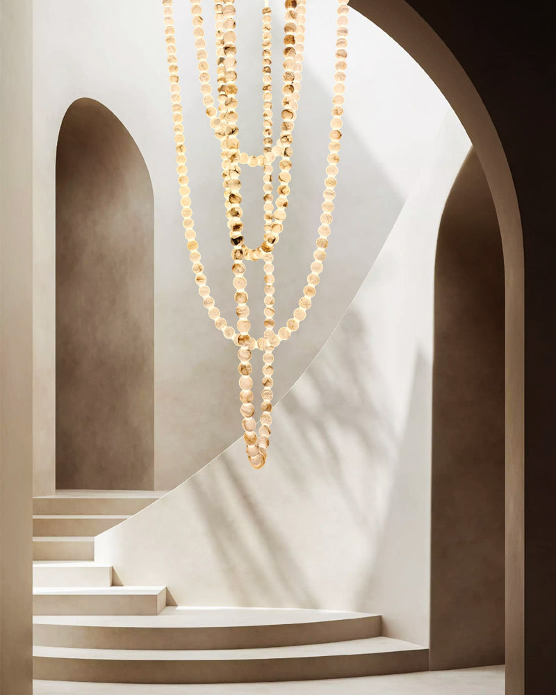 Modern LED Natural Alabaster Globes Beads Hanging Chandelier Indoor Lighting Fixture