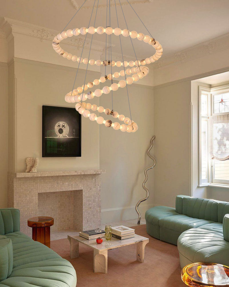 Modern Pearl Alabaster Necklace Circle Triple Chandelier with Dia 60+80+100cm