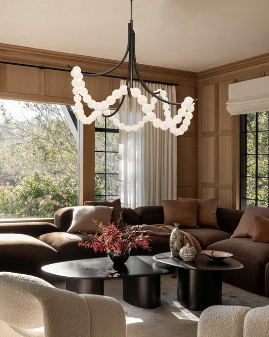 Cluster String Alabaster Beads Semi Flush Chandelier
