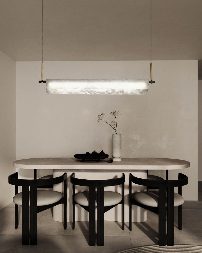 Modern Linear Black Metal Elegant Alabaster Pendant for Living room Lighting