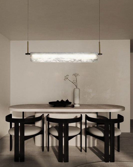 Modern Linear Black Metal Elegant Alabaster Pendant for Living room Lighting