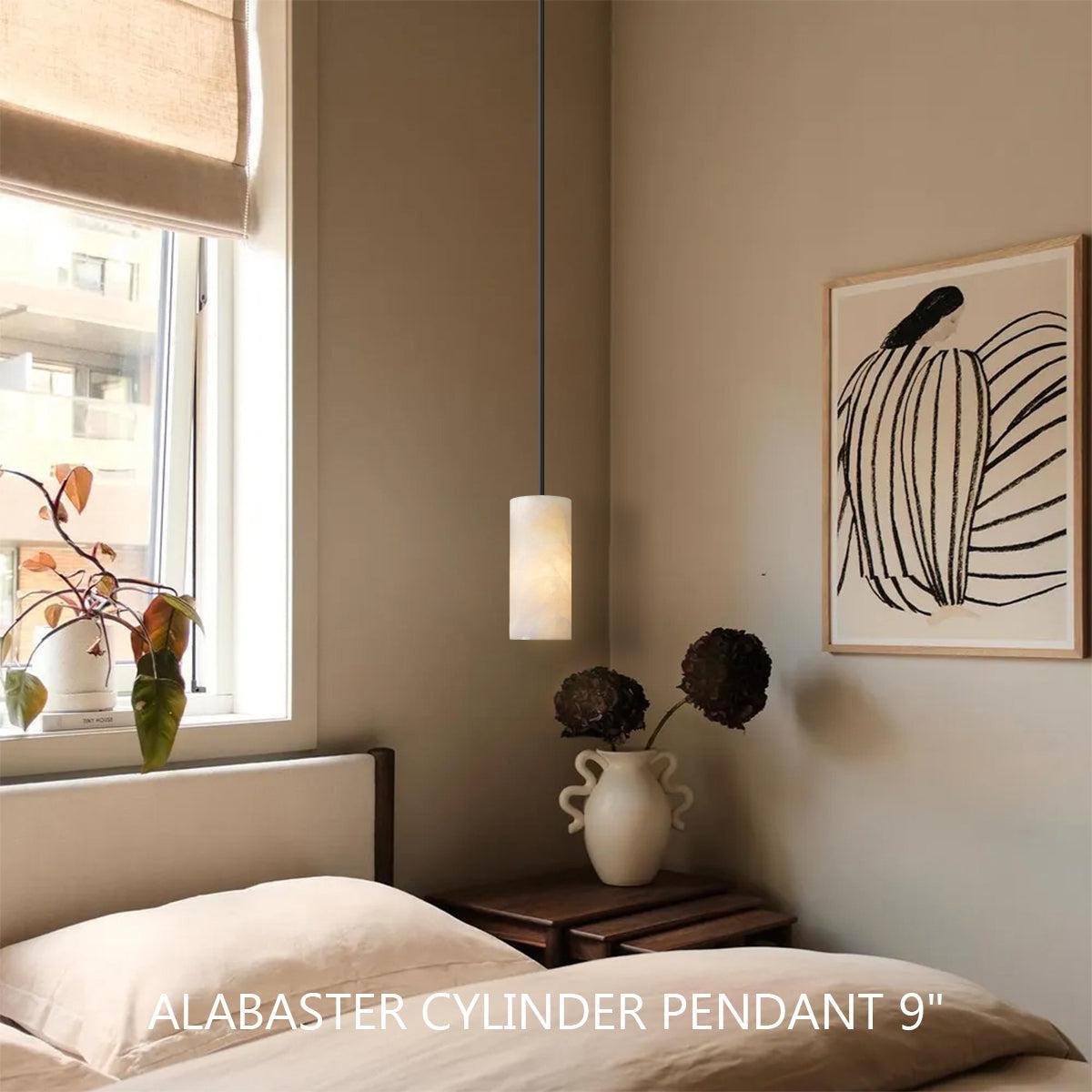 Lamer Lighting Alabaster Cylinder Pendant - American master bedroom with tray ceiling