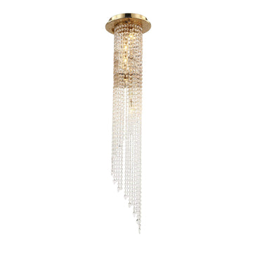 LA Lucid Flushmount Brass Crystal Chandelier For Staircase