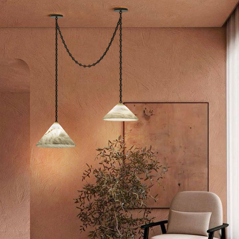 Multi-Head Matte White Alabaster Cone Hanging Kitchen Pendant Light