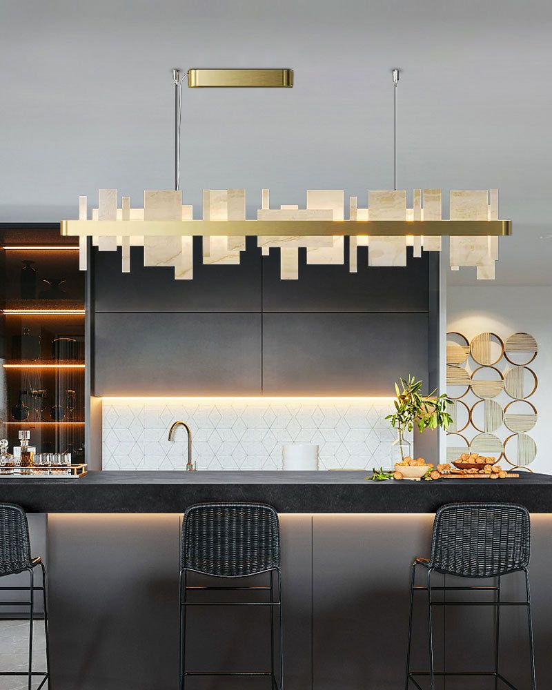 Long Cord Alabaster Ceiling Pendant Light Brushed Gold